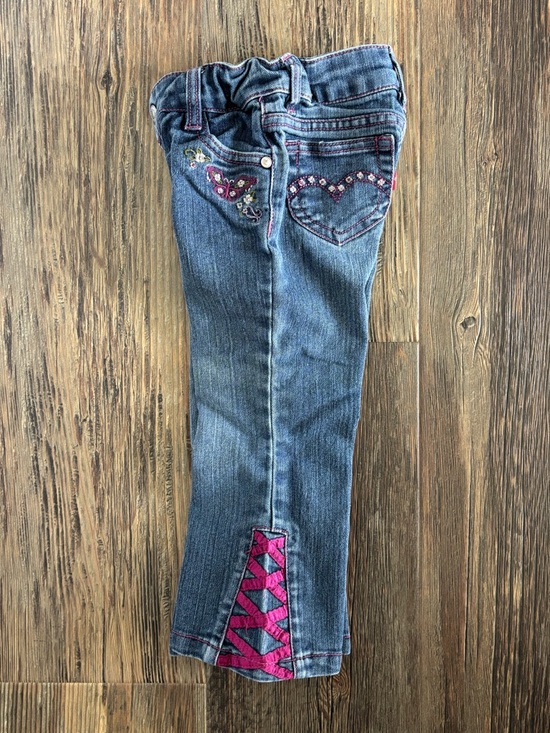 Levi's Other - Levis Blue Denim Jeans Girls 3T Pink Stitching Crisscross Butterfly Embroidered